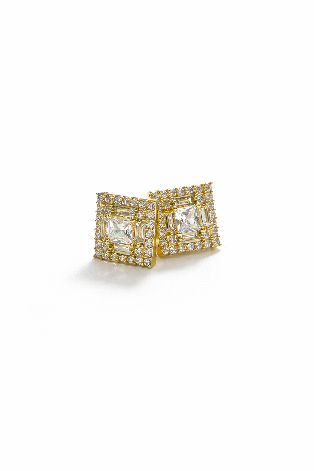 Unisex 10K Gold Stud Earrings with Cubic Zirconia