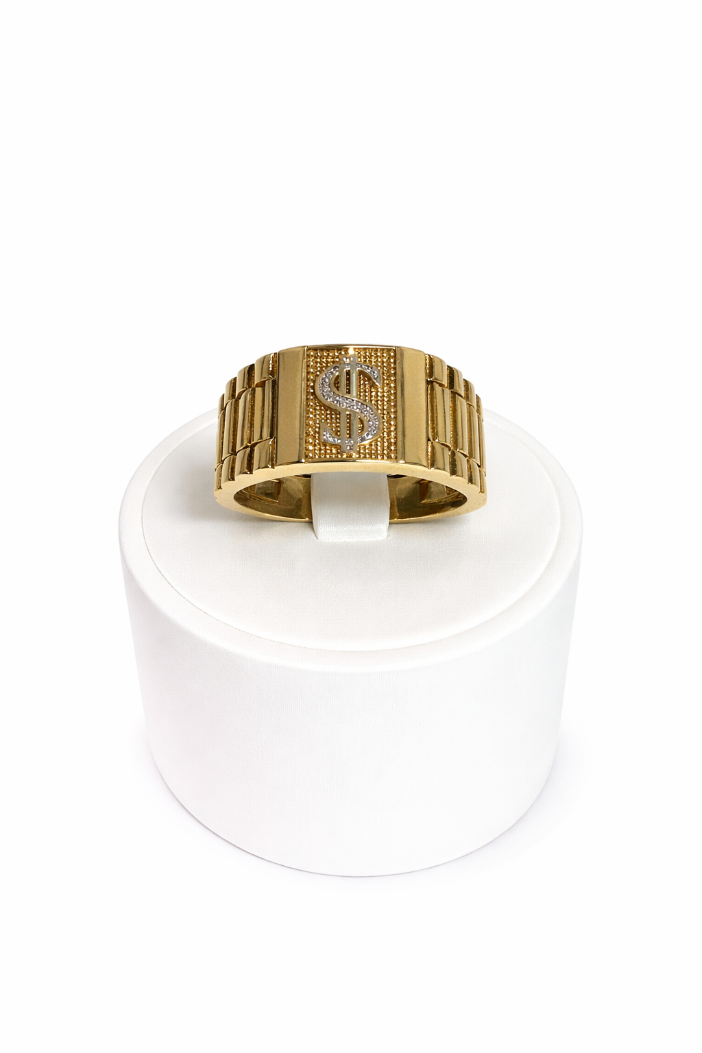 Men's gold ring with a dollar sign symbol
