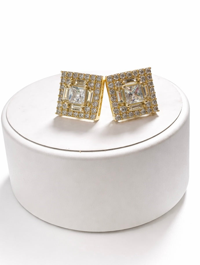 Unisex 10K Gold Stud Earrings with Cubic Zirconia
